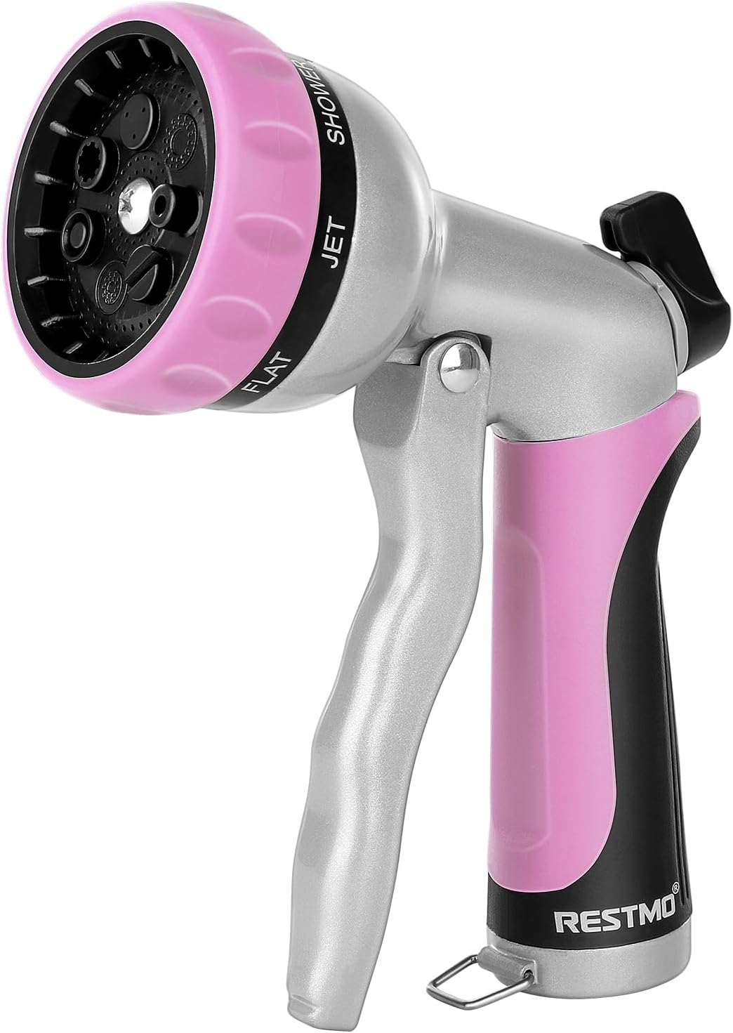 RESTMO Garden Hose Nozzle, Heavy Duty Metal Water Hose Nozzle with 7 Adjustable Spray Patterns, High Pressure Hand Sprayer with Flow Control, Best for Watering Plant & Lawn, Washing Car & Pet, Pink
