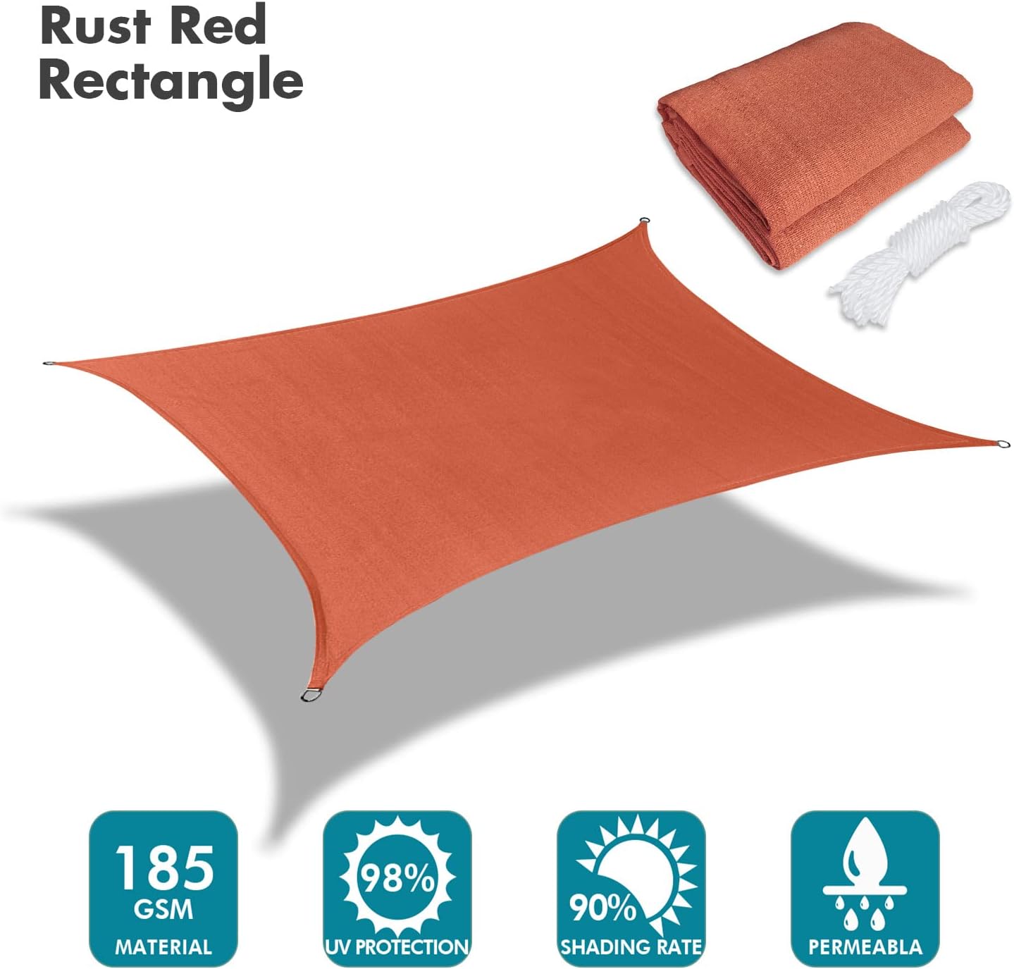 KANAGAWA 9'X13' Rust Red Custom Size Sun Shade Sail Rectangle UV Block Canopy Cover for Patio Backyard Lawn Garden Outdoor (Customized Available)