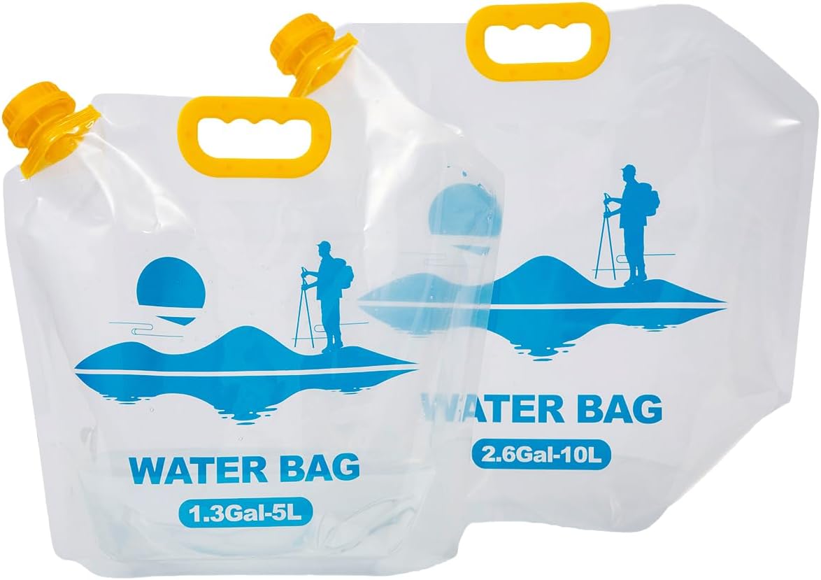 Collapsible Emergency Water Container Bag,WaterStorageCube,Flat Folding,BPA Free Food Grade,Clear Plastic Storage Jug for Camping Hiking Backpack,No-Leak Freezable,Water Bottle 1.3 Gallon/8pcs