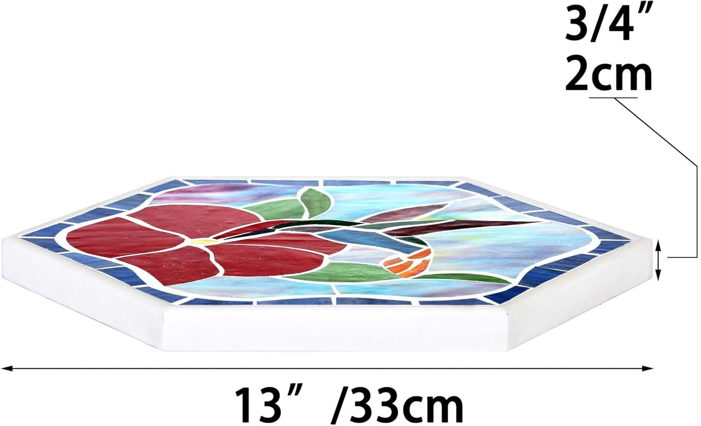 Bieye MSS003 Tiffany Style Stained Glass Mosaic Decorative Stepping Stone for Garden Decor (13" Hexagonal, Hummingbird)
