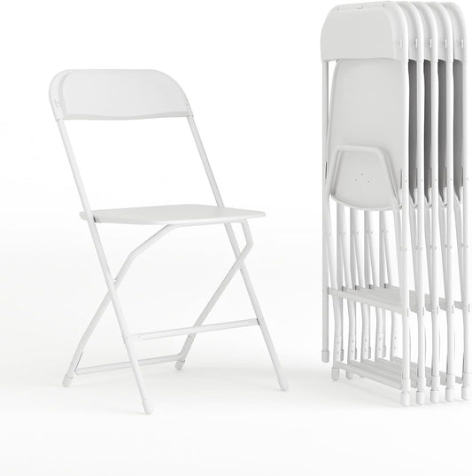 Flash Furniture Hercules Series Plastic Folding Chairs for Parties and Weddings, Stackable Commercial Event Seats with 650-lb. Static Weight Capacity, Set of 6, White
