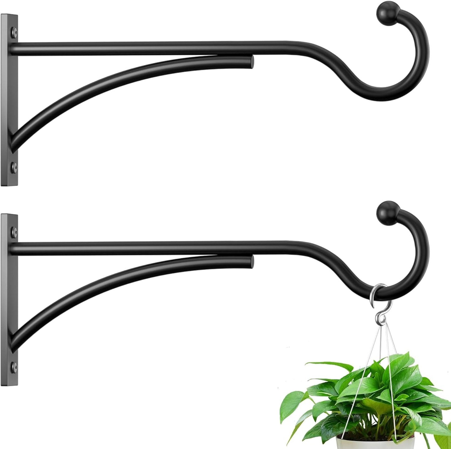 Outdoor Plant Hanging Hooks for Wall: 11 Inch Black Metal Bracket for Hanging Baskets, Bird Feeders, Wind Chimes, Flower Baskets, Yoga Mat, Lanterns. 2 Pack