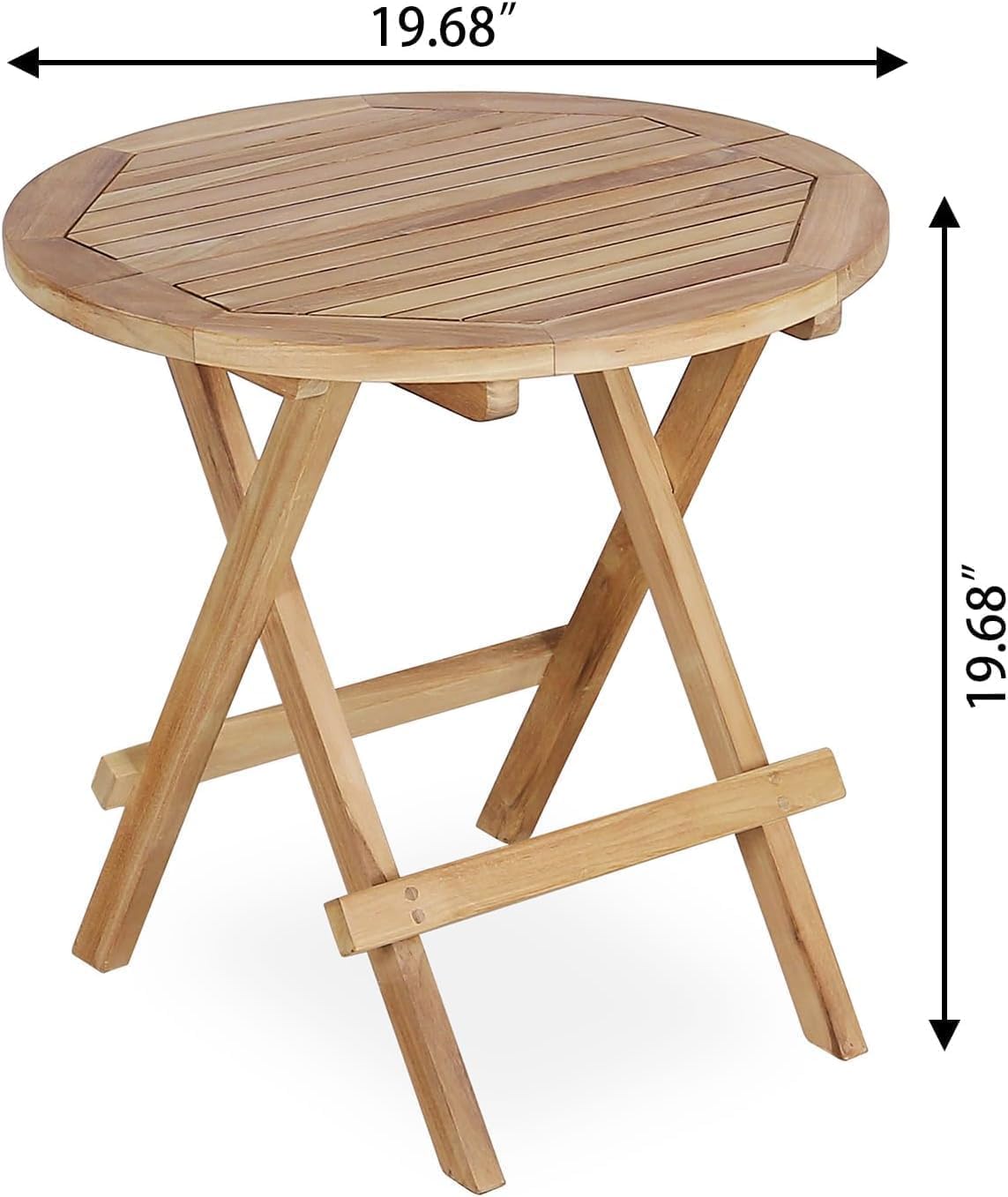 Teak Wood Outdoor Folding Side Table - Portable Round Patio Side Table with Metal Buckles & X-Frame,Patio End Table for Garden, Deck, Bistro, Beach,Porch