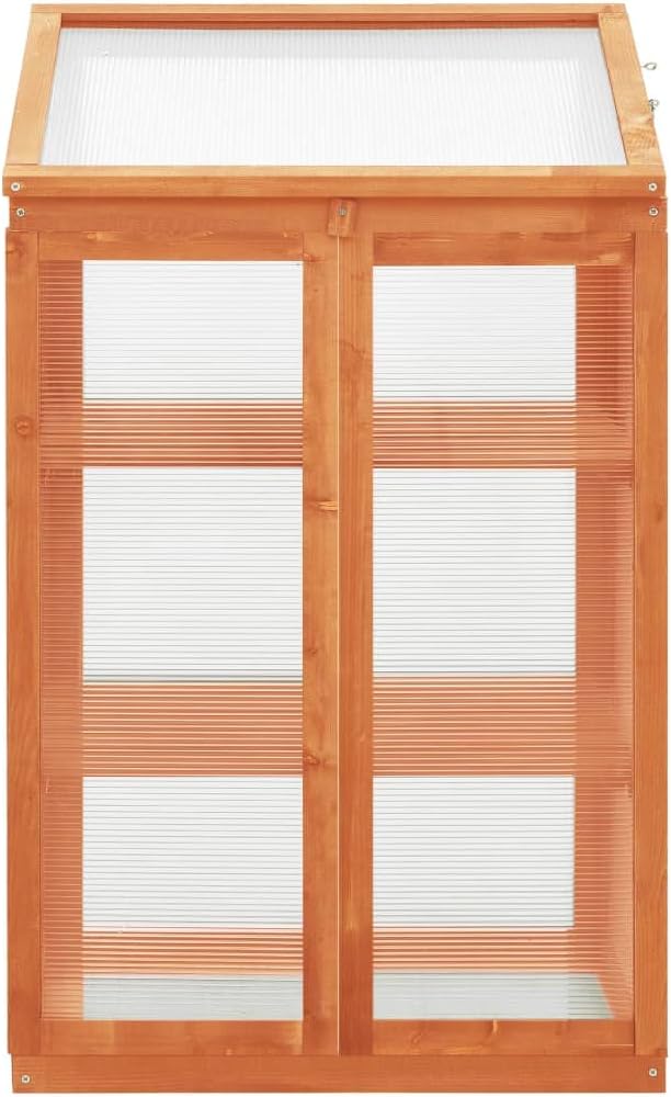 Solid Firwood Garden Portable Wooden Greenhouse with 2 Shelves and Open Bottom, Mini Greenhouse Cabinet 23.6"x17.7"x39.4"/Brown