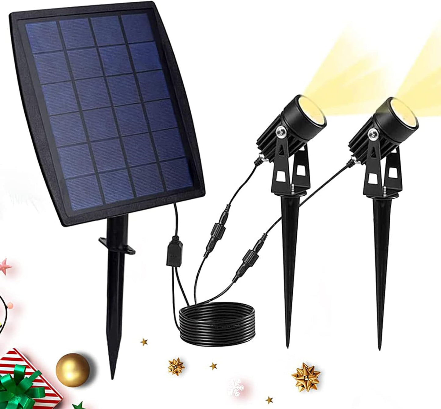 DINGLILIGHTING LED Solar Landscape Spotlights, Waterproof Solar Powered Wall Lights 2-in-1 Outdoor Solar Landscaping Light for Yard Garden Driveway Porch Walkway Pool Patio Warm Lighting