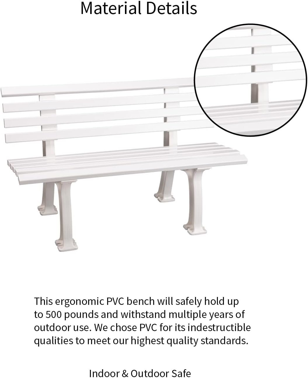 Plow & Hearth Weatherproof German PVC Outdoor Bench | Holds Up to 500 lbs | Garden Patio Porch Park Deck | Steel and Resin | White