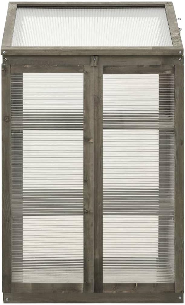 Solid Firwood Garden Portable Wooden Greenhouse with 2 Shelves and Open Bottom, Mini Greenhouse Cabinet 23.6"x17.7"x39.4"/Gray