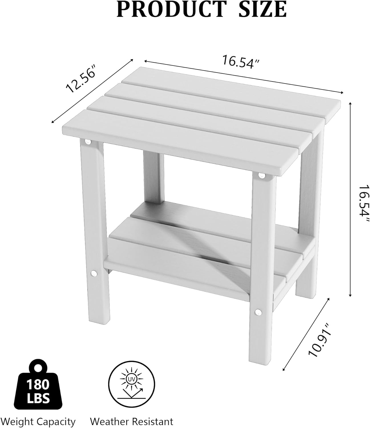 Outdoor Side Table, Weather Resistant HDPE Outdoor Table, 2-Tier Small Patio Tables for Outside or Indoor (White)