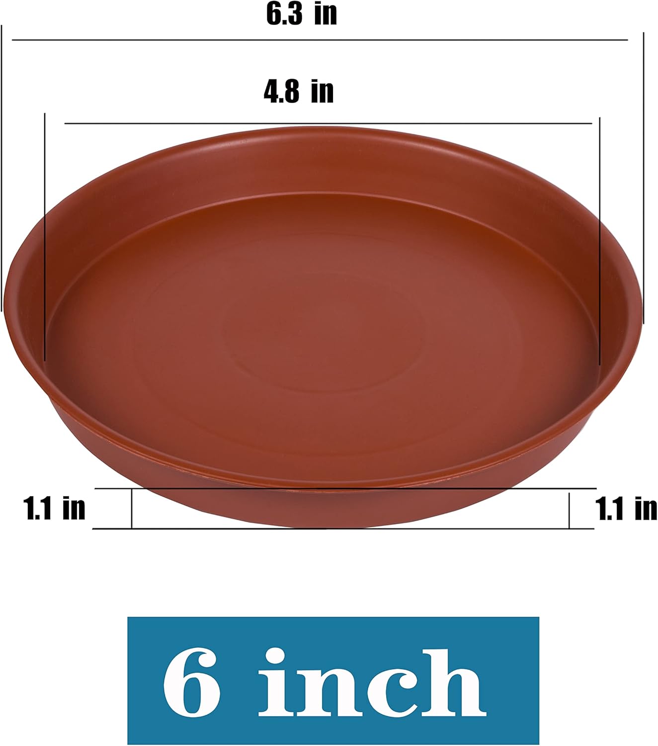 6 Pack of 6 inch Plant Saucer, 4 6 8 10 12 14 16 inch Plant Saucers, Heavy Duty Plastic Plant Water Tray, Planter Drip Trays for Pot, Flower Saucers for Indoors (6 inch, Terracotta)