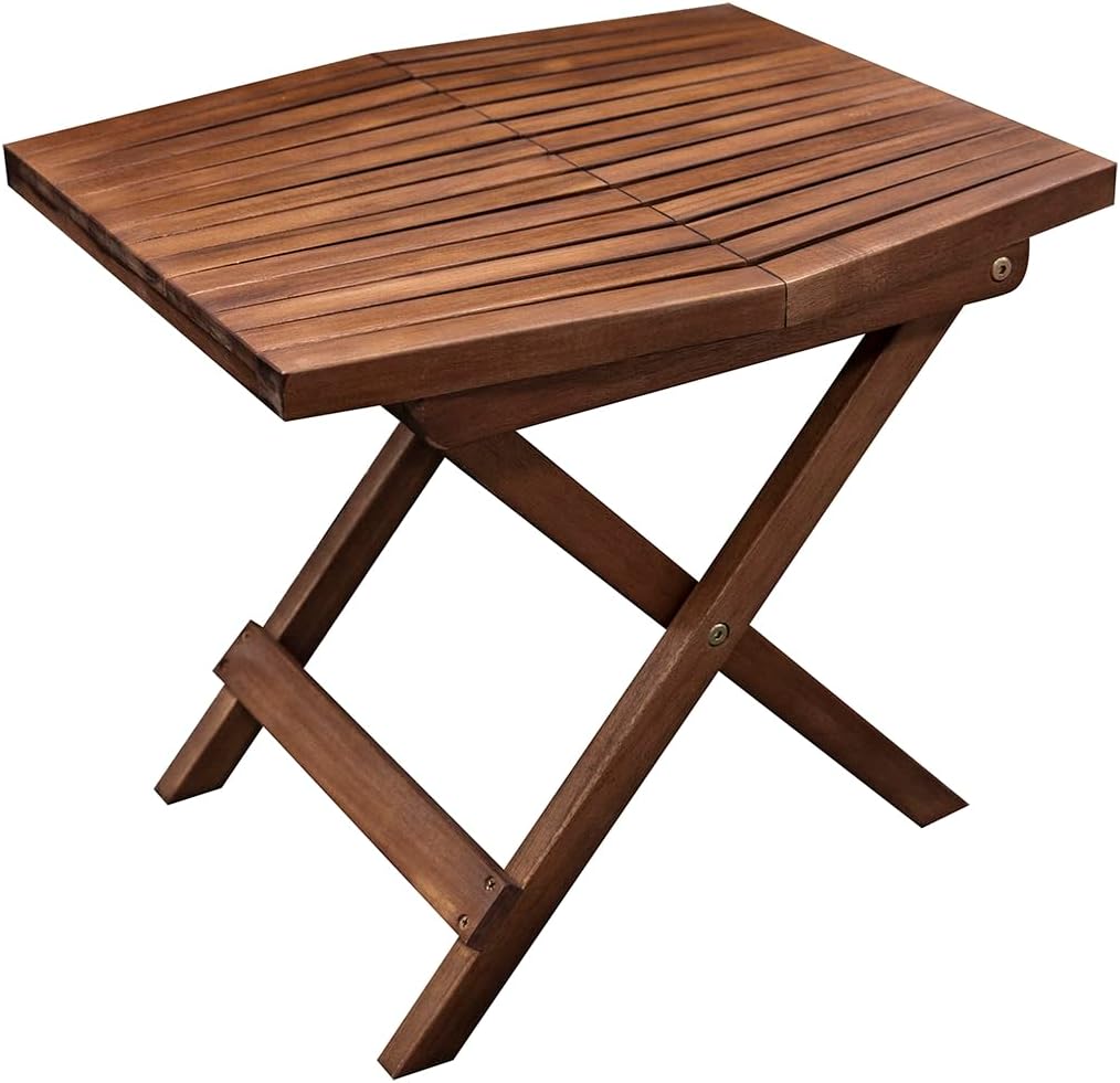 Melino Wooden Folding Outdoor Side Table, FSC Certified Acacia Weatherproof Side Tables, Wood Folding Small Table for Outdoor, Patio, Porch, Pool, Backyard, Garden, Balcony and Deck - Chestnut