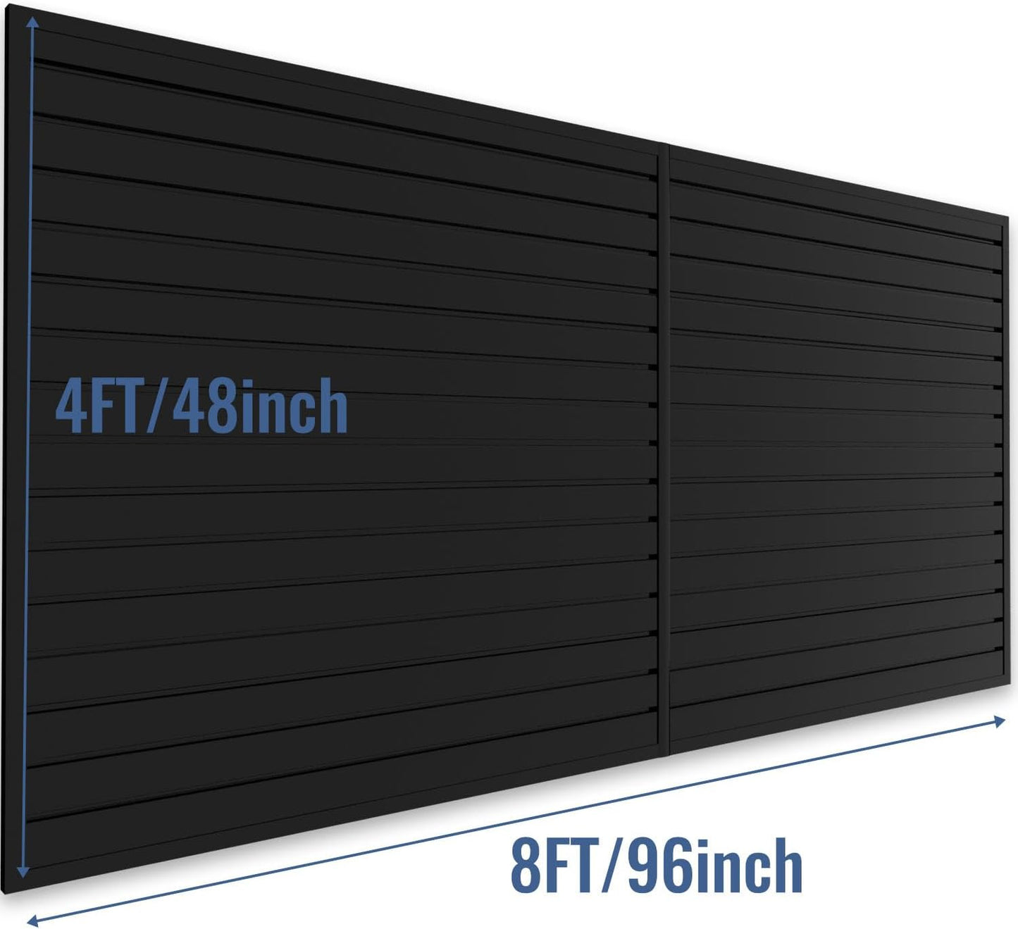 Slatwall Panel Garage Organizer PVC Slatwall Heavy Duty Wall Mounted Rack, Interlocking Slat Wall Panels for Tool Organization Peg Board (Black 4 x 8 ft)