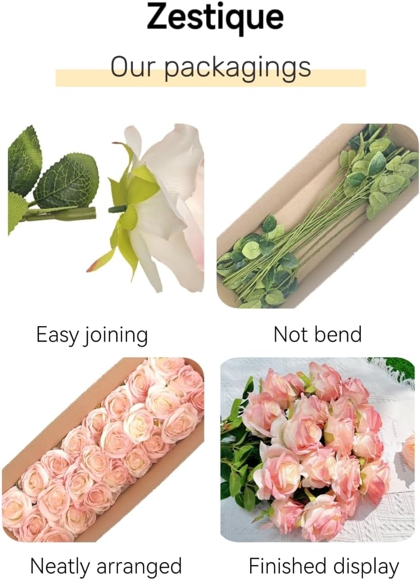 Rose Pink Artificial Roses Fake Flowers Not Bend The Peduncle with Stems for DIY Wedding Bouquets Bridal Shower Centerpieces Arrangements Tables Decorations 12pcs