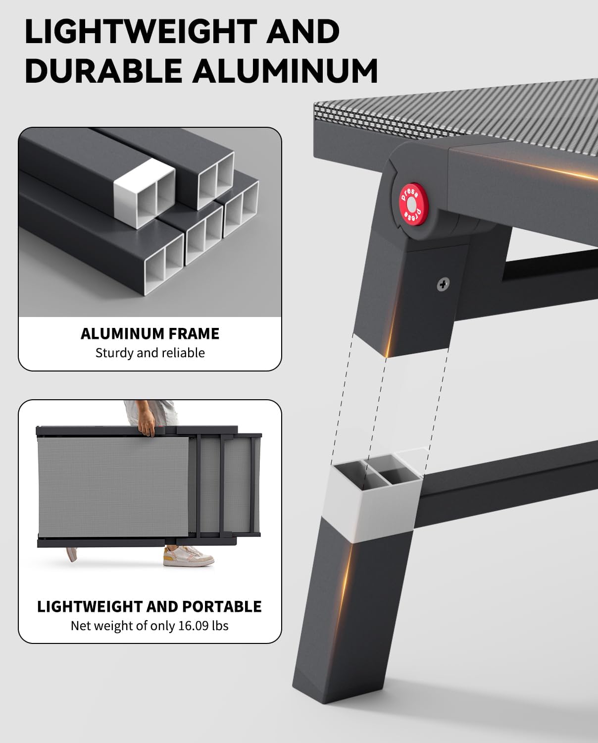 Aluminum Chaise Lounge Chair Outdoor, Foldable Patio Lounge Chair 2 Sets Assemble-Free, Pool Lounge Chairs with 5 Adjustable Backrest, Outdoor Lounge Chairs for Outside Poolside Beach Lawn Grey