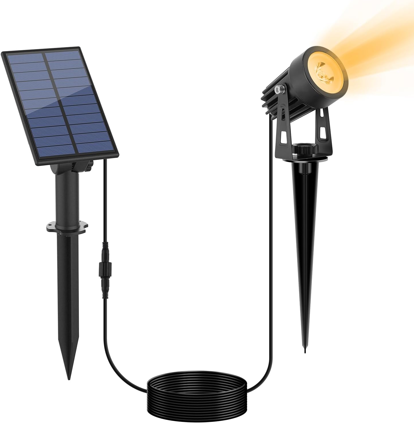 APONUO Metal Solar Spot Lights Outdoor with 9.8ft Cable Solar Powered Landscape Lighting Low Voltage IP65 Waterproof Auto On/Off for Outside Garden Yard Landscape Pathway Garage-Warm White(1-in-1)