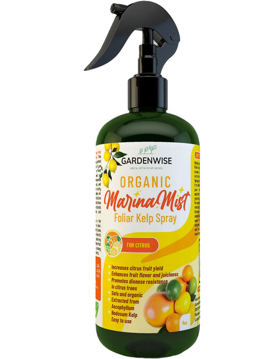 Organic Marina Mist Foliar Kelp Spray for All Citrus and Fruiting Trees | Micro Nutrients for Vital Health | Gentle Formula | Liquid Plant Food | Quick Results (8 OZ)