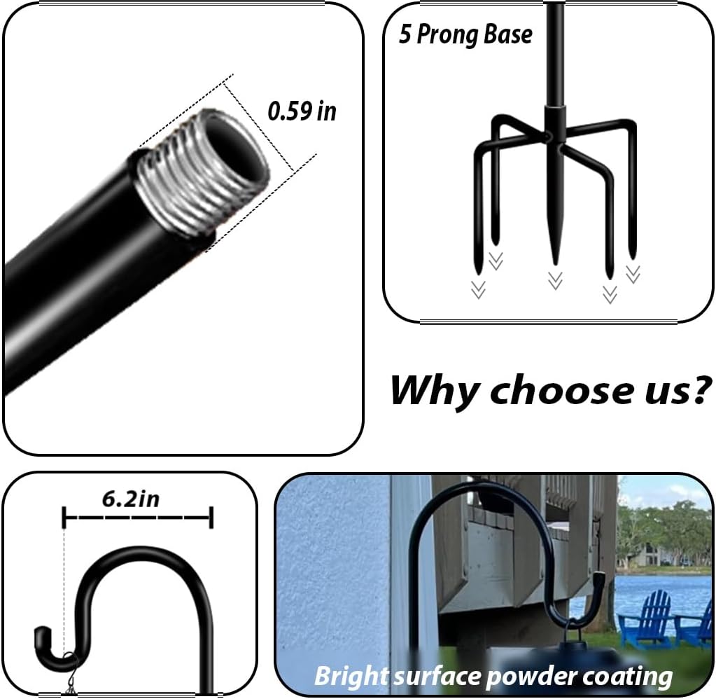 Shepherd Hooks for Bird Feeder Outdoor 44 inch, Small Heavy Duty Hummingbird Feeder Poles for Hanging Planter Basket Wind Chimes Garden Decor 2Pcs