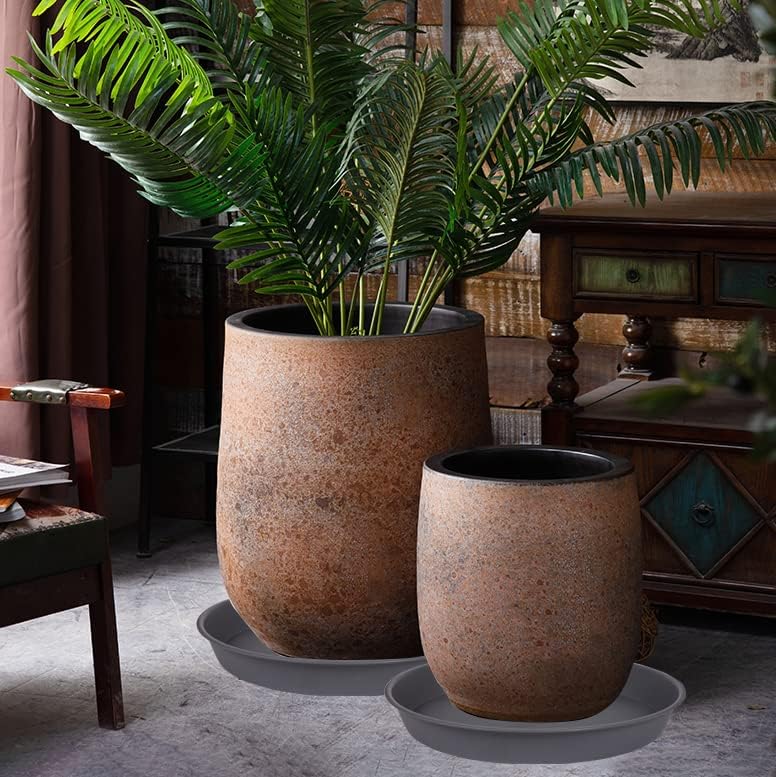 2 Pack of 16 17 inch Plant Saucer (15 inch Base), 2.3" Depth, Plant Trays for Pots, Plastic Plant Saucers for Indoors, Bird Bath Bowls, Flower Pot Drip Trays for Planter (17", Cement)