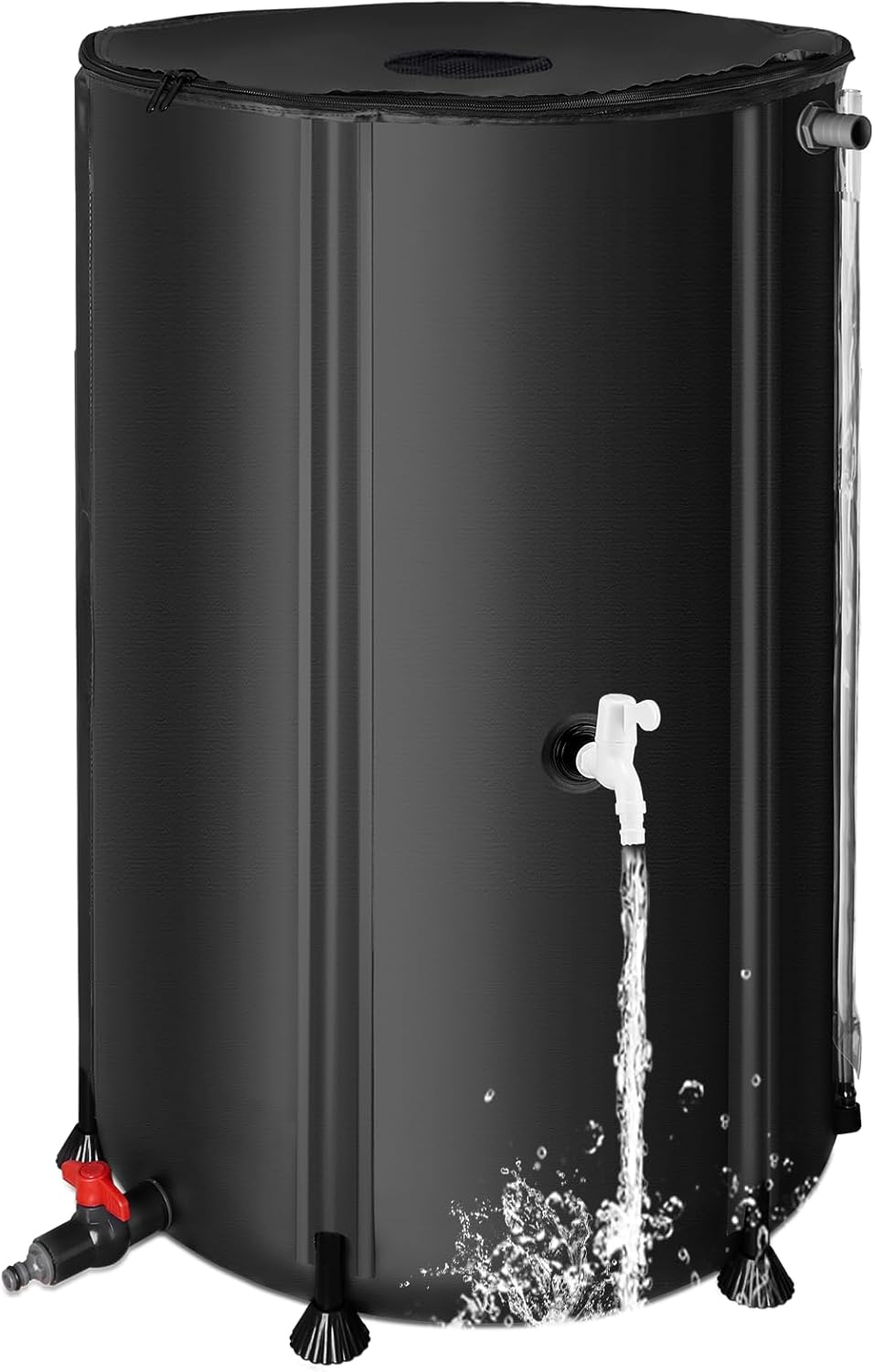 Collapsible Rain Barrel Water Collection System - 100 Gallon Portable Water Storage Tank,Foldable Rainwater Collect System Downspout, Water Catcher Container with Filter, Spigots＆Overflow Kit,Black