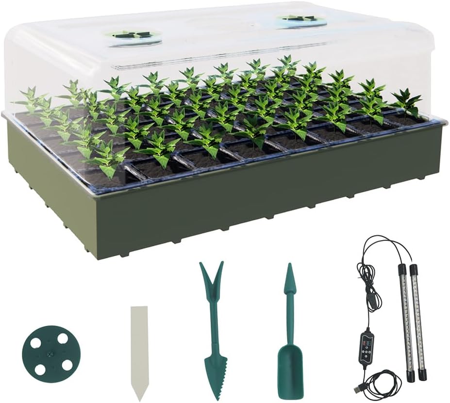 KSONE Seed Starter Tray Kit with Warming Light Strip 40 Cells: Grow Smarter, Faster & Effortlessly with Science-Backed Design for Indoor Greenhouses & Beginner Gardening