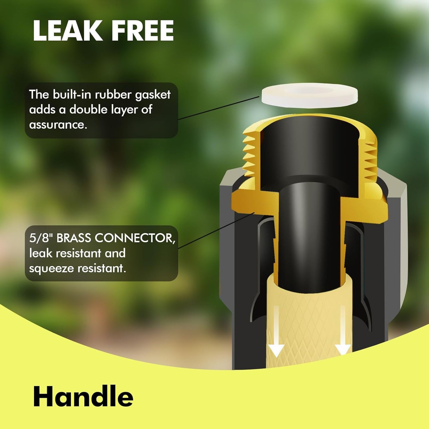 Garden Hose 50FT - PHLEX PRO Heavy-Duty Premium 5/8'' Rubber 3-Layer Water Hose - Innovation Flexible Hybrid Lightweight Water Hose, Full Brass Male to Female Fittings (RyobiGreen)