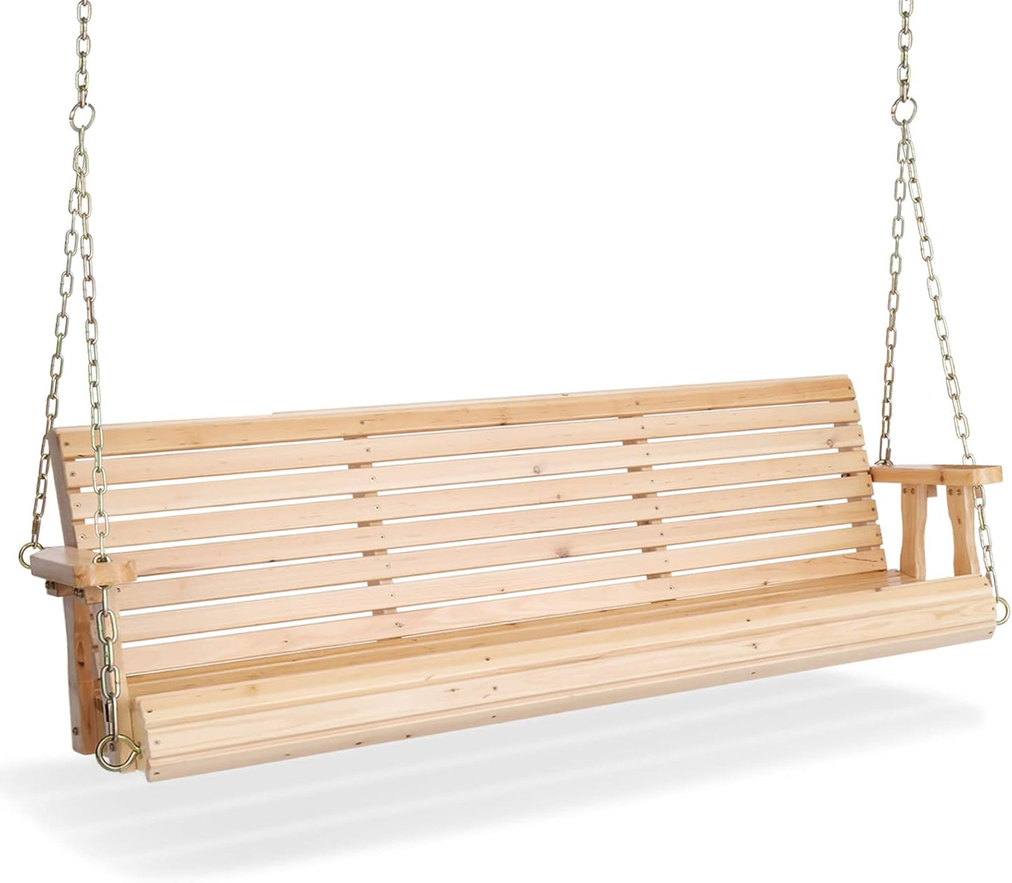 VINGLI Upgraded Patio Wooden Porch Swing for Courtyard & Garden, Heavy Duty 880 LBS Swing Chair Bench with Hanging Chains for Outdoors (Natural, 5 FT)