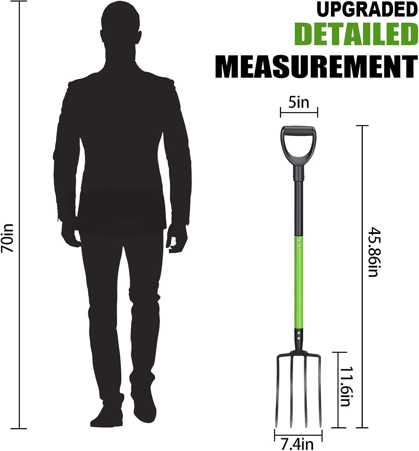 GARDENWORK Garden Fork,Pitchfork for Garden Digging Compost Spading,4-Tines Pitch Fork with Steel Handle and Strengthen Fork Head 45inches (with Protective Gloves)