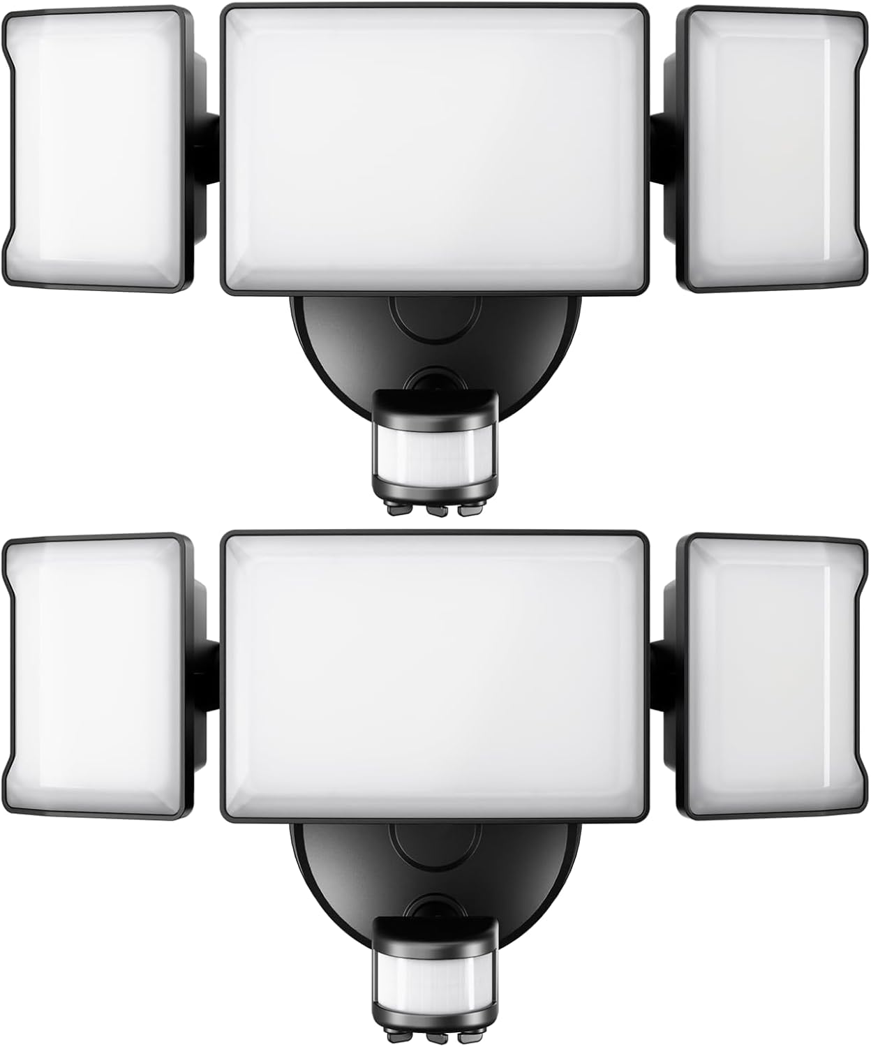 Olafus 65W Motion Sensor Outdoor Light, 2 Pack LED Security Light 6000LM, 6500K Exterior Motion Flood Light with 3 Adjustable Heads, for Outside Garage, Yard, Patio, IP65 Waterproof, Black