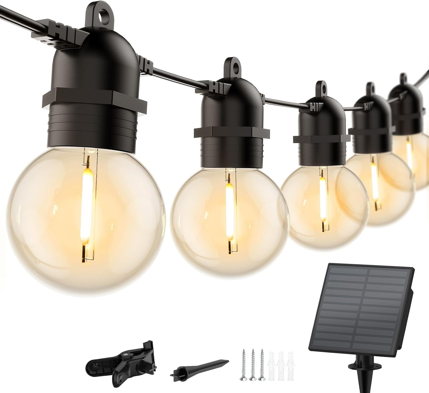 Brightown Outdoor Solar String Lights 34FT - LED G40 Pro Globe Patio Energy Saving with 11 Shatterproof Bulbs, 3 Light Modes Waterproof Hanging Lights for Christmas Outside Garden Backyard Party Decor