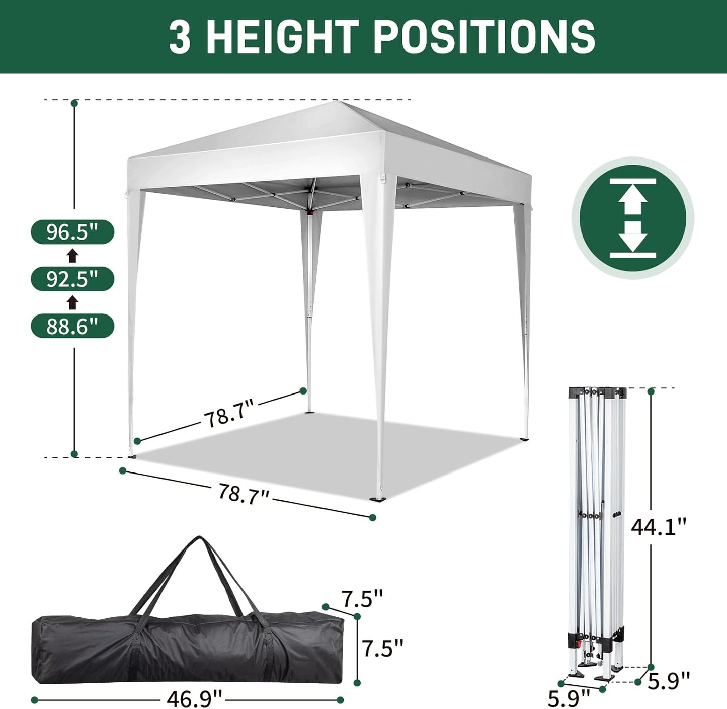 Outvita 6.5x6.5ft Pop Up Canopy Tent, Outdoor Instant Shelter Folding Canopy with Carry Bag for Commercial Events, Party, Backyard BBQ, Camping White