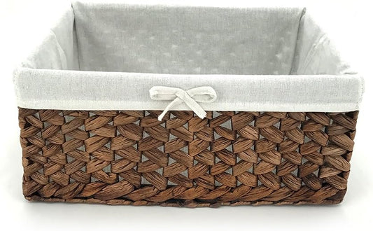 Rectangular Woven Seagrass Storage Bins with Handle,Kingwillow. (water hyacinth, Small)