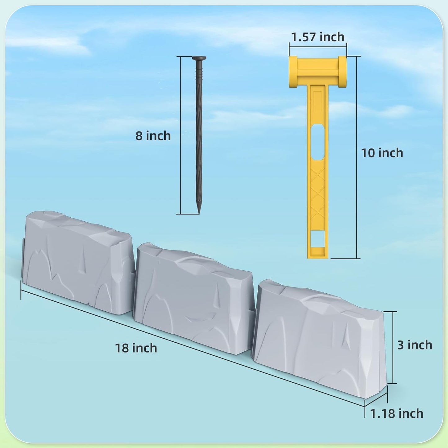 16 Pack(24FT) Landscape Edging w/ 48 Spikes | Flexible Plastic Border for Outdoor, Walkway, Lawn & Weed Control | 24" L x 3" H Faux Stone Edging for Landscaping,Garden Edging Border Stone(Gray) ﻿﻿