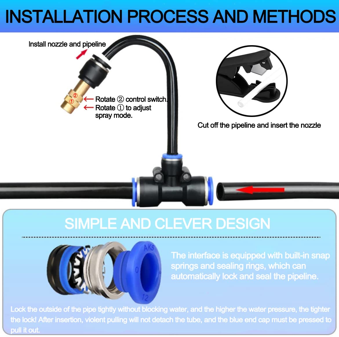 New Quick Connector Drip Irrigation Kits,Automatic Irrigation System with Replaceable 360-degree Bending Dropper,atomizing Copper Nozzle for Watering System for Garden Plant Lawn Patio.