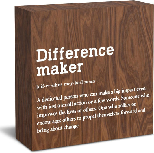 Difference Maker Definition Home Office Decor Wooden Box Sign, Classic Retirement New Job Appreciation Gifts for Women Men Teacher Boss Leader Coworker Farmhouse Desk Decor Table Shelf Wall Plaque