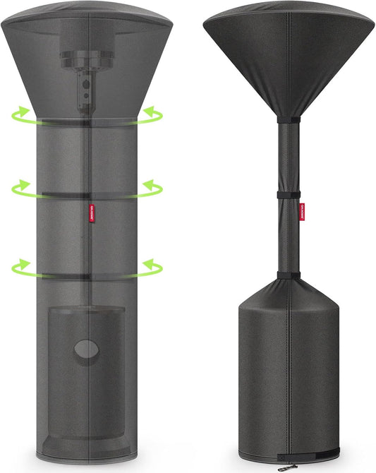 QH.HOME Winter Patio Heater Covers, [2025 Upgraded Tear-Resistant Fabric] Waterproof with Robust Zipper ,Height fit 87"-92",Dustproof/Wind/Sunlight/Snow-Resistant, Black