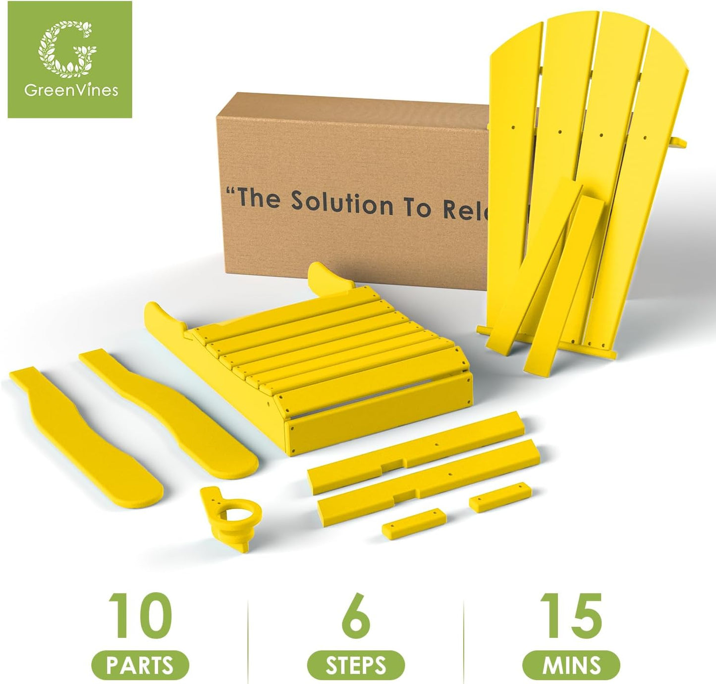 GREENVINES Folding-Adirondack-Chairs-Set-of-2 | HDPE Plastic | Fire Pit Chair | All Weather | Cup Holder | Yellow | for Deck Backyard Patio Outdoor Garden