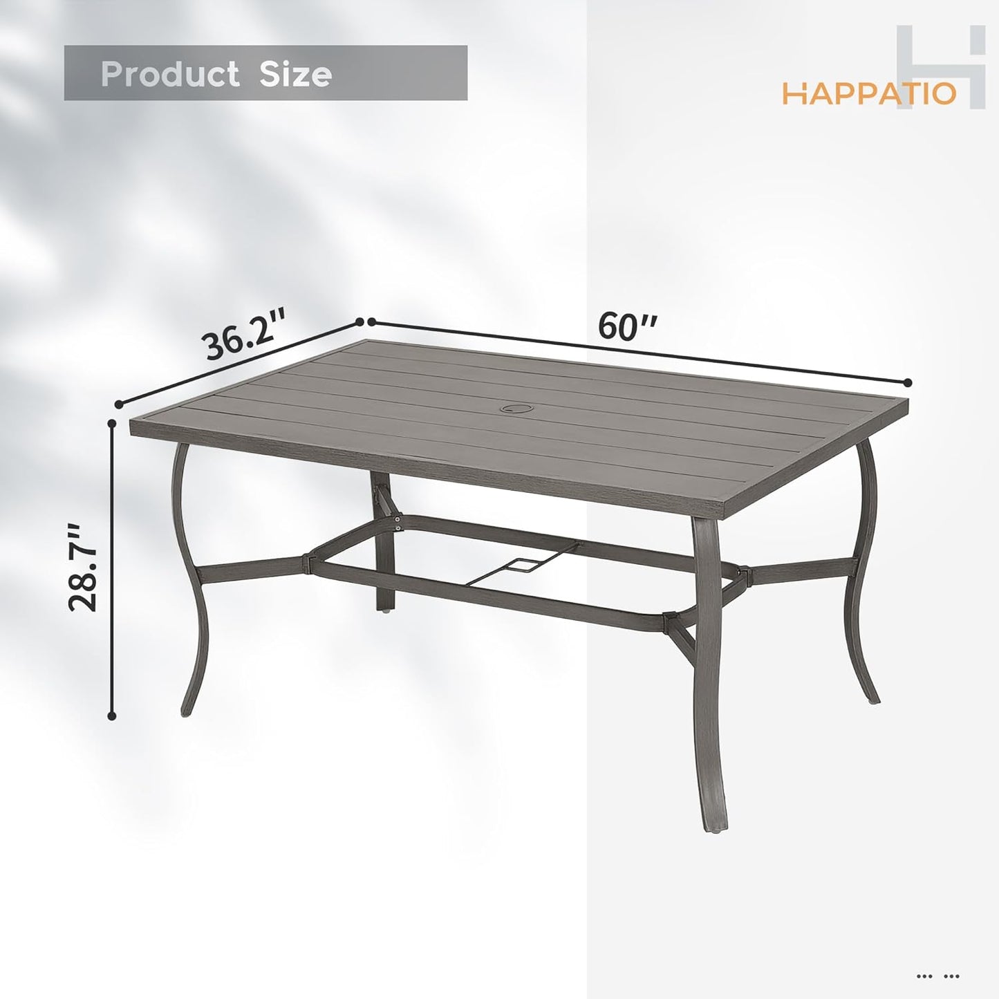 HAPPATIO Outdoor Dining Table for 6, Aluminum Rectangle Outdoor Dining Table with Umbrella Hole, All-Weather Aluminum Patio Dining Table for Garden Yard Poolside, Only Table, Grey