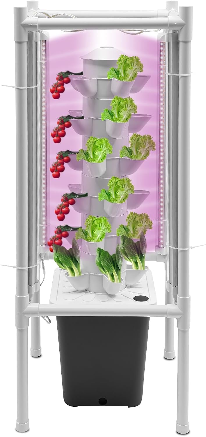 Hydroponics Vertical Growing Kit with Grow Lights 30 Plants Garden Hydroponic Growing System Outdoor Outdoor Indoor Vertical Garden Planter Tower with Automatic Watering for Herbs Fruits Vegetables