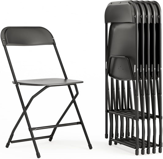Flash Furniture Hercules Series Plastic Folding Chairs for Parties and Weddings, Stackable Commercial Event Seats with 650-lb. Static Weight Capacity, Set of 6, Black