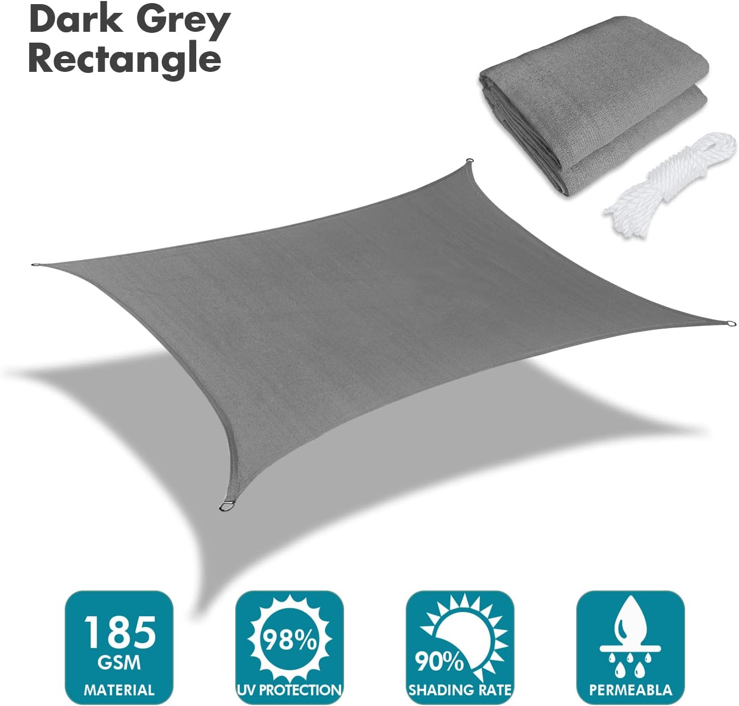 KANAGAWA 9'X14' Dark Gray Custom Size Sun Shade Sail Rectangle UV Block Canopy Cover for Patio Backyard Lawn Garden Outdoor (Customized Available)