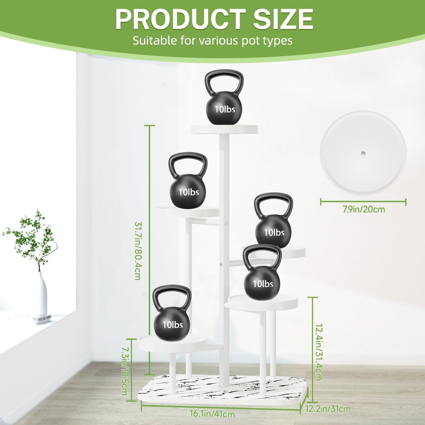 iDavosic.ly 5 Tier Plant Stand Indoor Outdoor, Tiered Corner Plant Stands for Multiple Plants, Metal Plastic Tall Plant Display Holder Flower Shelf for Patio Living Room Garden Balcony Bedroom, White