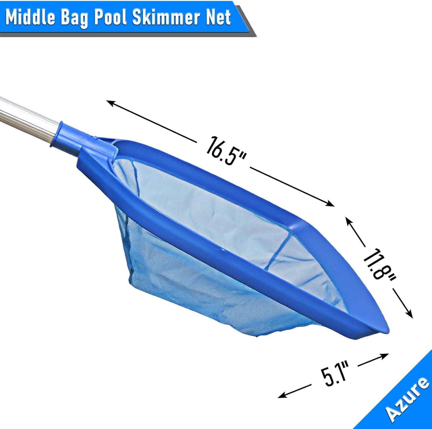 Poolvio Swimming Pool Leaf Skimmer Net, with 5 Sections Telescopic Aluminum Pole & Nylon Medium Fine Mesh Pool Net, Pool Cleaning Tool for Removing Leaves & Debris