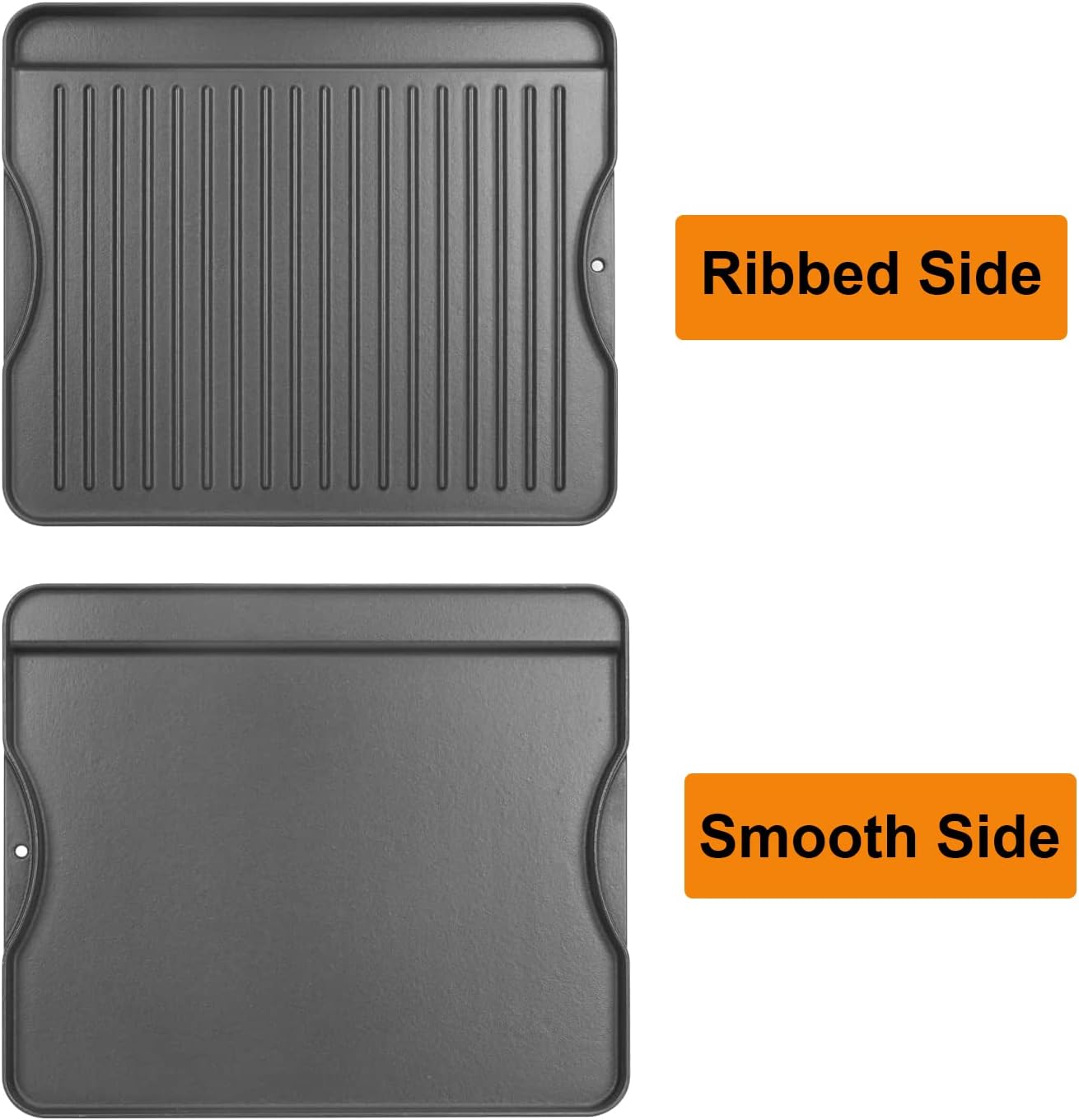 2-in-1 Reversible 14” x 16” Pre-Seasoned Cast Iron Cooking Griddle for Gas Stove/Charcoal/Electric/Propane/Gas Grill, Flat Griddle Top Plate for Camping Tailgating