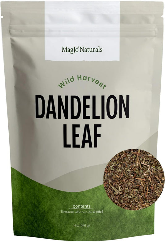 MagJo Naturals Wild-Harvest Dandelion Leaf (16 ounces) Cut & Sifted, Non-irradiated, Taraxacum officinale, Bulk 1 Pound, herbal infusion, te diente de leon organico