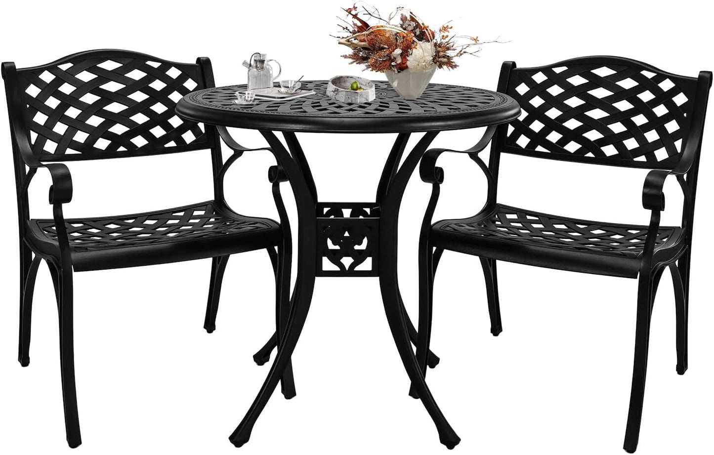 Outdoor Bistro Set 3 Piece, All Weather Bistro Table and Chairs Set, Cast Aluminum Patio Bistro Sets with 2.36" Umbrella Hole, Patio Furniture Set for Garden Porch