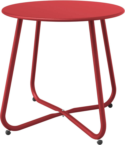 Dark Red Patio Side Table, 18" Weatherproof Steel Outdoor Indoor Side Table for Garden, Balcony, Pool & Tailgate, Rust-Resistant Lightweight Portable Patio End Table