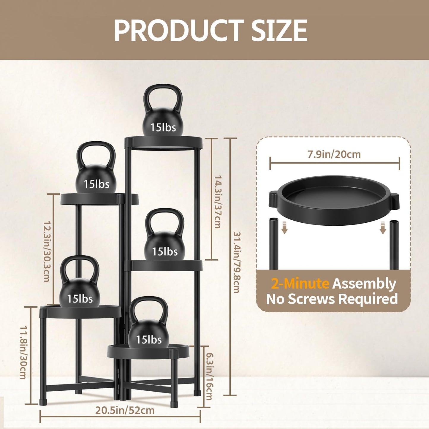 LASZOLA 5 Tiered Folding Plant Stand Indoor for Multiple Large Planter, Tall Heavy Duty Adjustable Rack with Rust Proof Plastic Shelving, Sturdy Vertical Tree Organizer for Narrow Inside Floor, Black