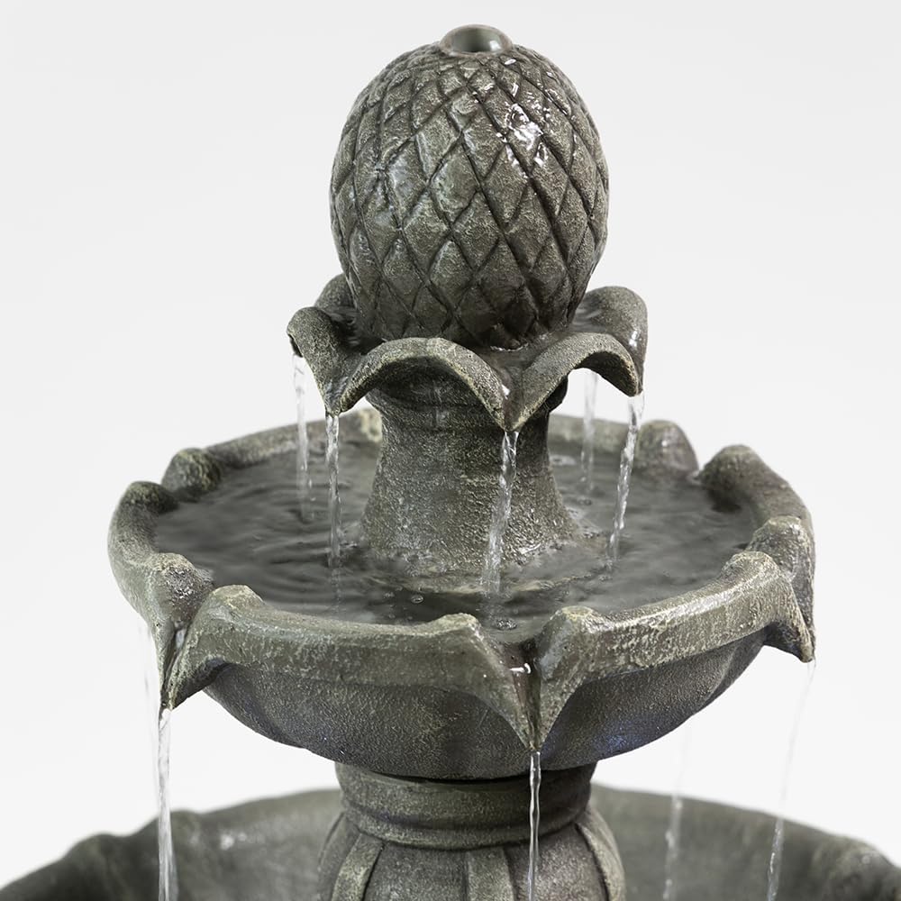 3 Tiered Outdoor Water Fountains –42.2 in. Tall Large Floor-Standing Outside Fountains with Elegant Waterfall Feature for Garden, Yard, Patio, Home Decor (Grey)