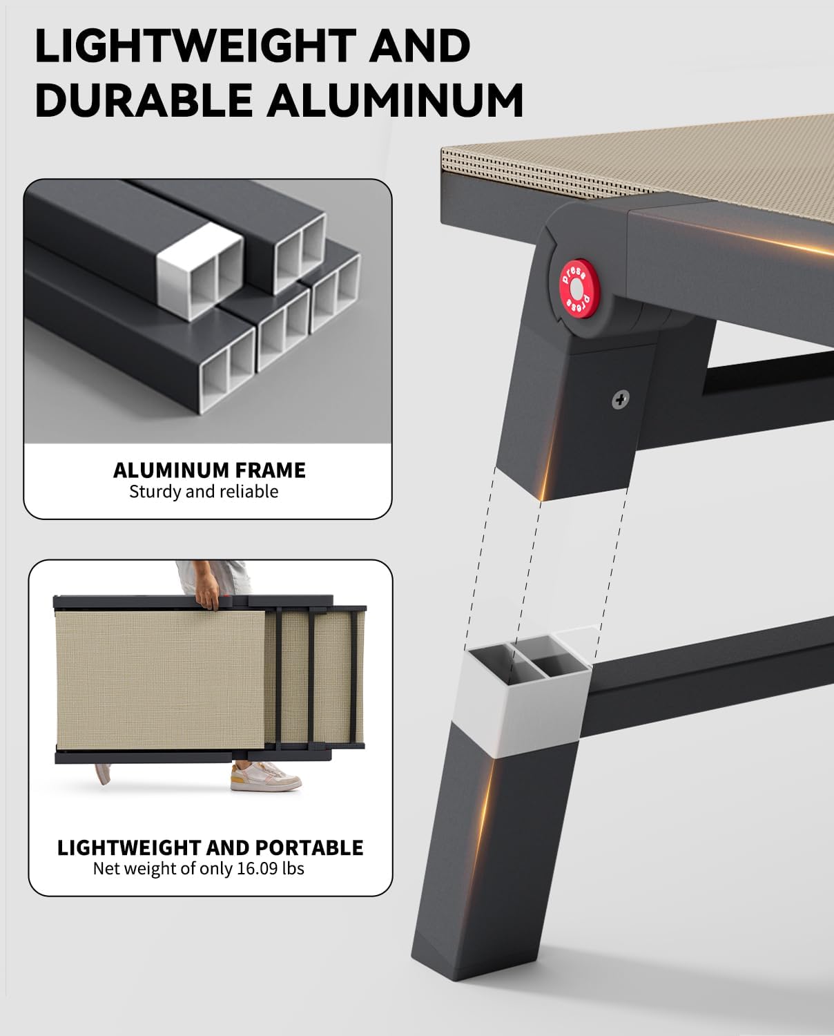 Aluminum Chaise Lounge Chair Outdoor, Foldable Patio Lounge Chair 2 Sets Assemble-Free, Pool Lounge Chairs with 5 Adjustable Backrest, Outdoor Lounge Chairs for Outside Poolside Beach Lawn Flaxen