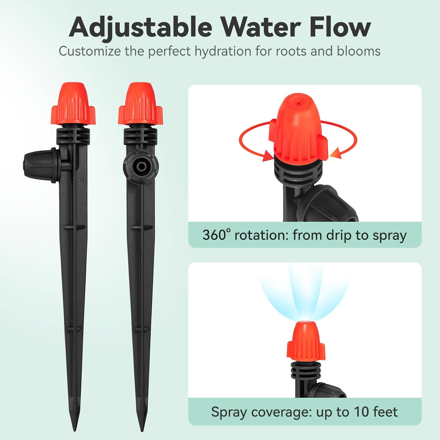 Adjustable Drip Irrigation Spray Emitters: Mist Stream Drip Emitter with Lock Barbed for 1/4 inch Tubing Drip Irrigation Parts for Garden Watering System (30PK)