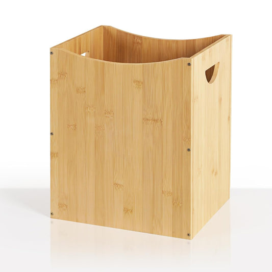 Trash Can Rectangular 5 Gallon Bamboo Waste Basket with Handles, Farmhouse Wastebaskets for Bathroom Office Trash Cans Square Bedroom Garbage Can Recycling Bin for Living Room Kitchen Under Counter